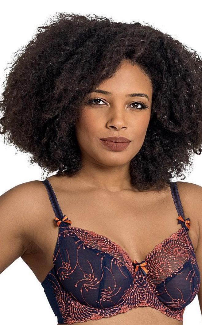 Nicole-B2271 Sheer Bra-Navy Coral